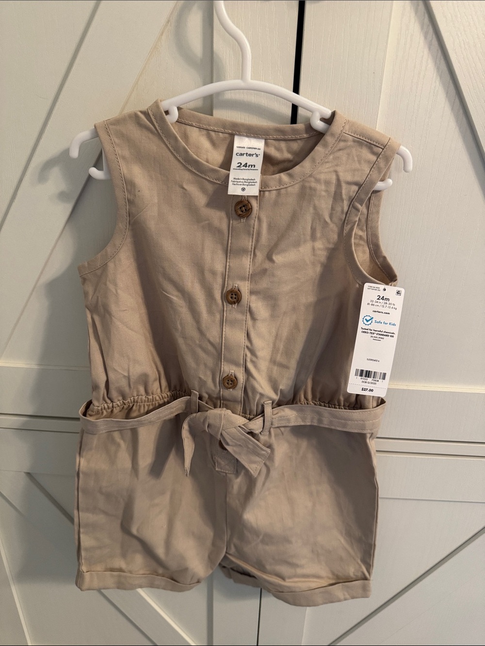 Carter's Tan Sleeveless Tie-Front Romper